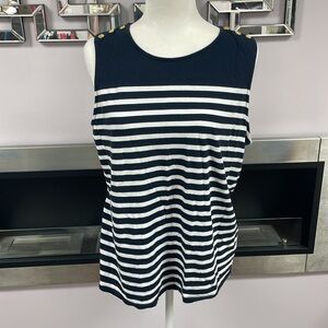 Banana republic  blue and white stripe tank top with gold buttons